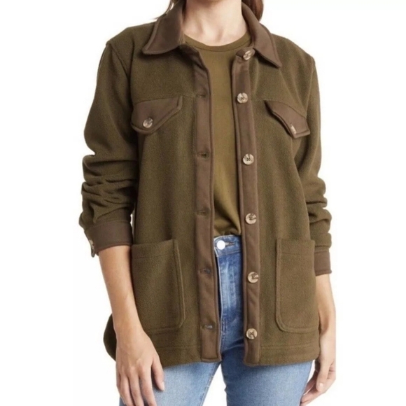Blank NYC Womens Fleece Shacket Jacket Olive Green Size Small  $128 - Picture 1 of 15